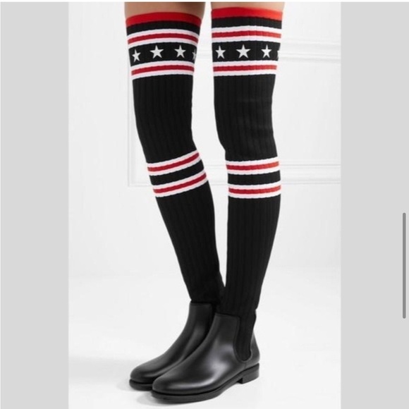 Givenchy Storm Rubber Rib Knit Thigh High Sock Boots Stars Stripe Sz 39 - Picture 2 of 16